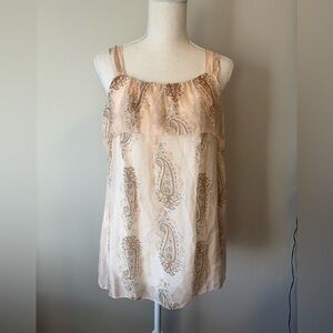 Bellambia Italian Made Cream Paisley Silk Blend Ruffle Sleeveless Blouse Medium